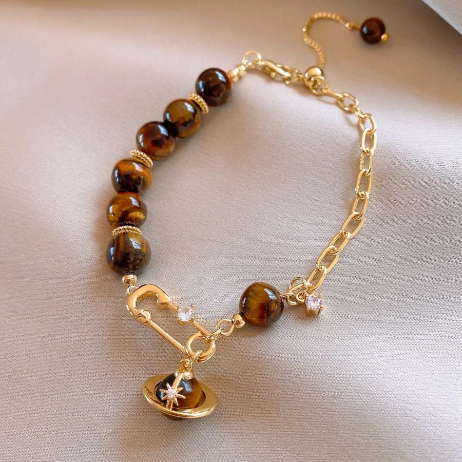 Vintage Maillard style geometric zircon tiger's eye stone beaded bracelet bracelet personalized jewelry