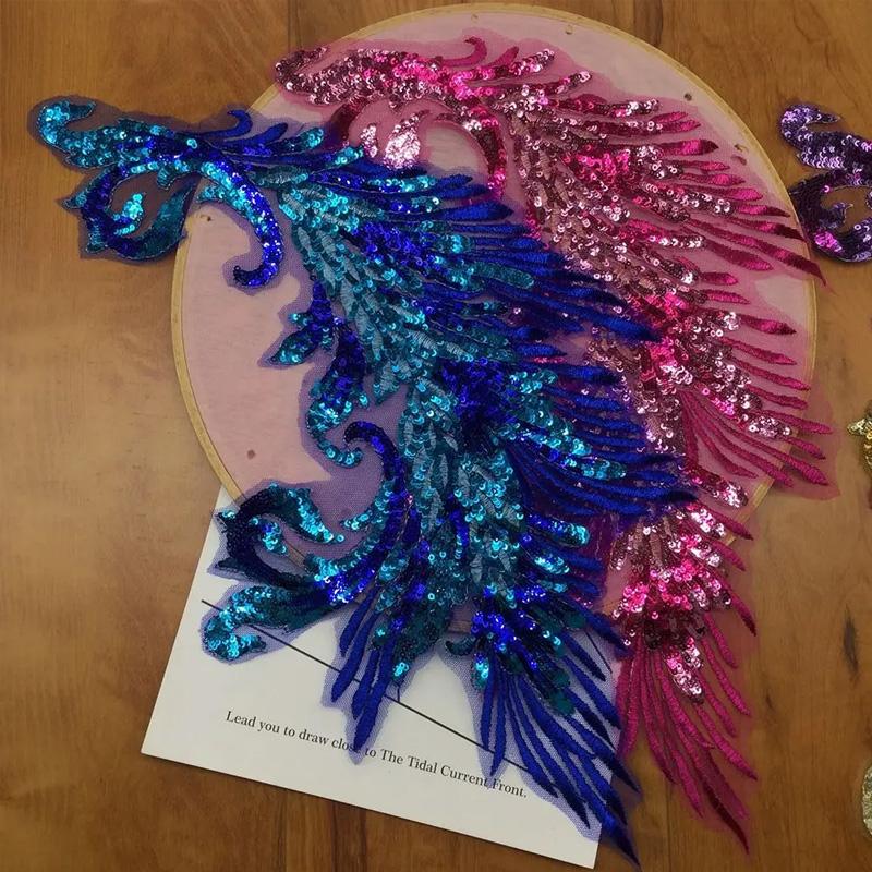 Embroidery Patches Sewing Accessories Feather Sequined Lace Craft Phoenix Tail DIY Sequins Patches