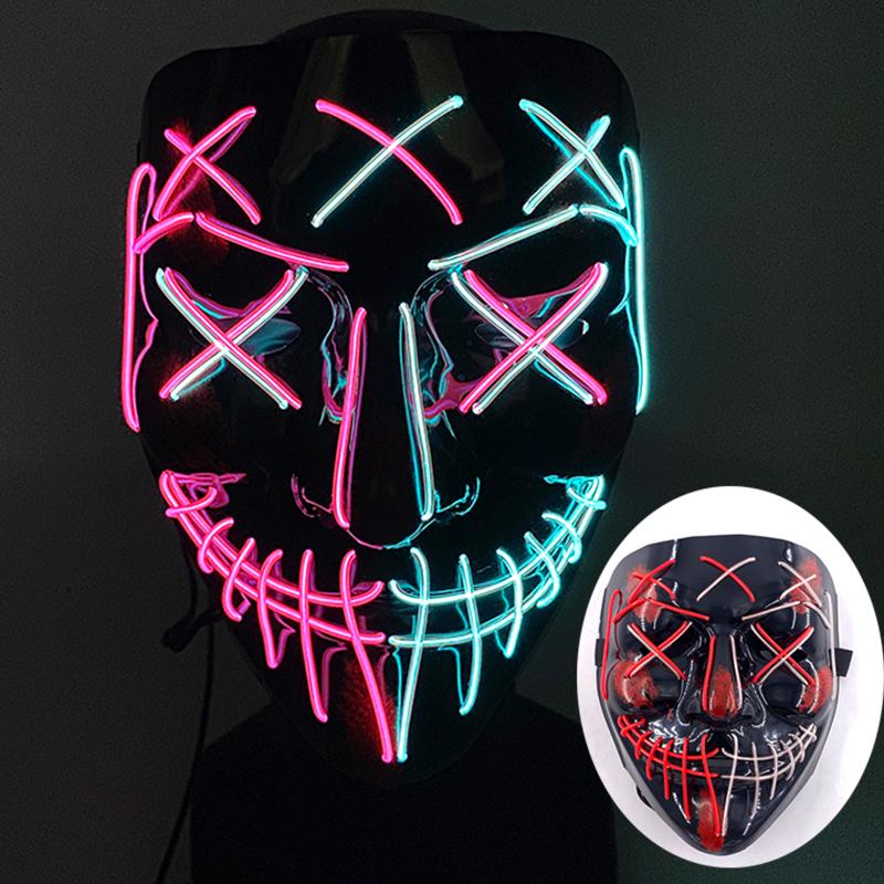 Wireless Scary Glowing Mask LED Luminous Purge Mask Halloween Carnival Light Up Cosplay Party Mask Festival Costume Supplies