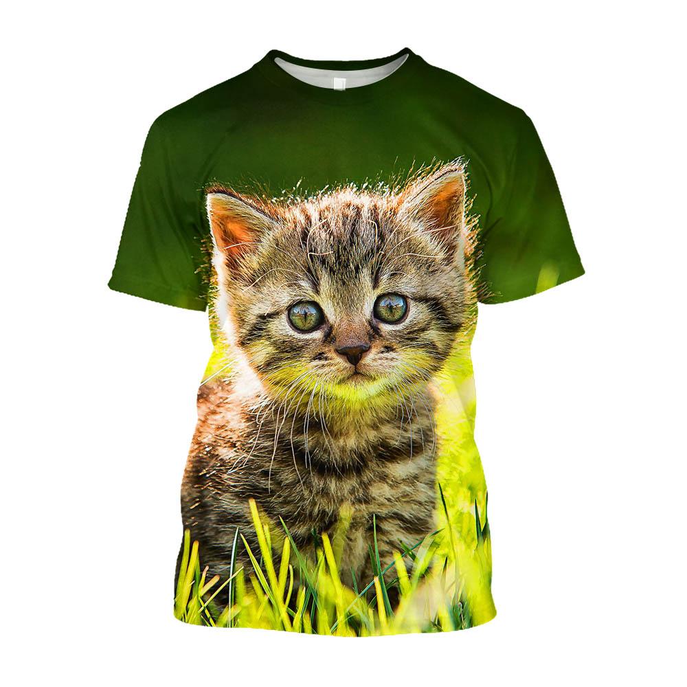 

3D-кошка, играющая в траве с принтом Графические футболки Забавное животное Повседневная Харадзюку Модная Мешковатая Мужская Уличная Футболка 6XL