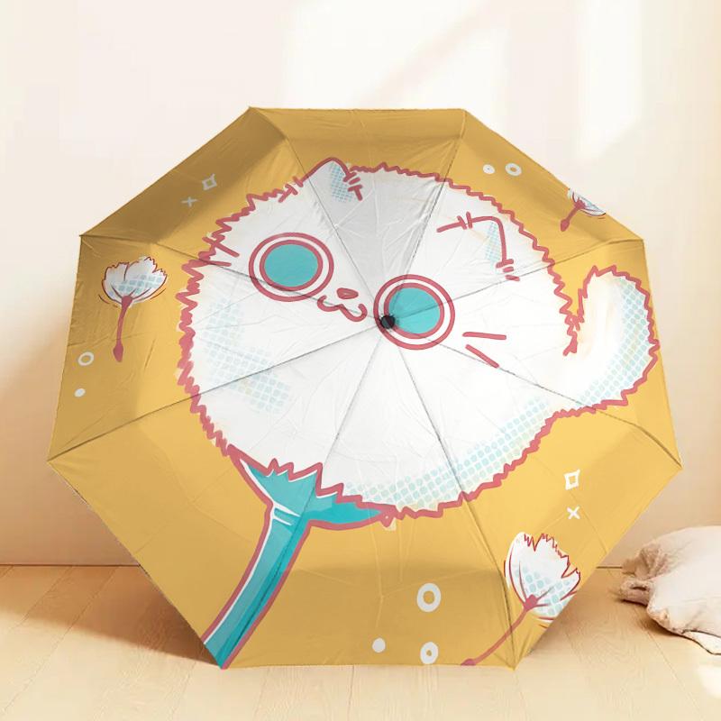 Fluffy Cat Dandelion Umbrella: Cute Design with Automatic Opening & Closing, Lightweight and Durable  019