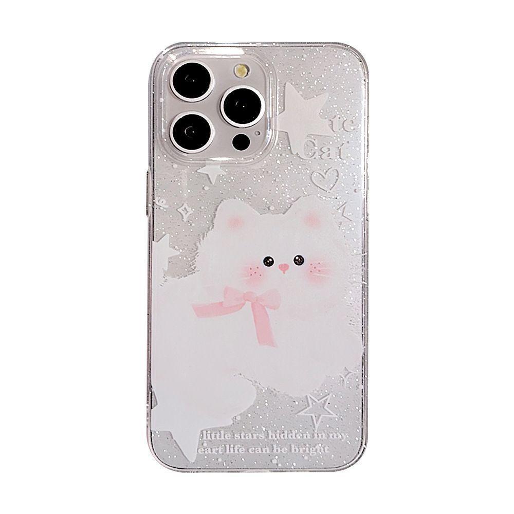 Ins Little White Cat Is Suitable for Apple 17/16promax Mobile Phone Case iPhone15 Glitter 13 Cute 12 Soft Case 14