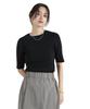 Nano Universe Washable High Twist Sleeve Rib Size 3/4 Knit, Women's, M, 010, Black, 669-5122309