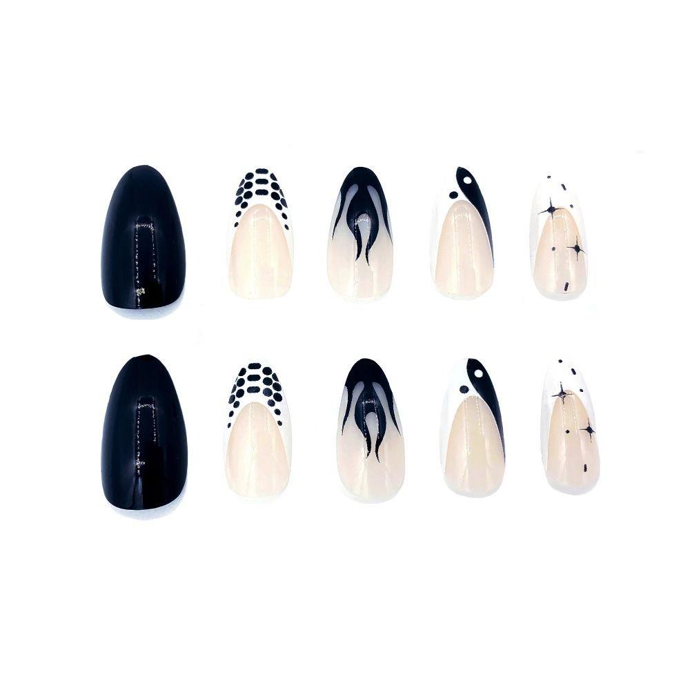 French Fake Nials Long Almond Press on Nails Manichiura Unghii false DIY