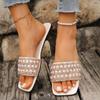 Foreign Trade Flat-bottomed Slippers Women's 2025 Summer New Pearl Rhinestone Outer Wear Square Head Fashion Casual Women's Sandals