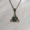 Norse Viking Celtic Trinity Knot Green Gemstone Pendant Necklace for Wome Retro Bronze Color Pagan Witchy Halloween Jewelry Gift