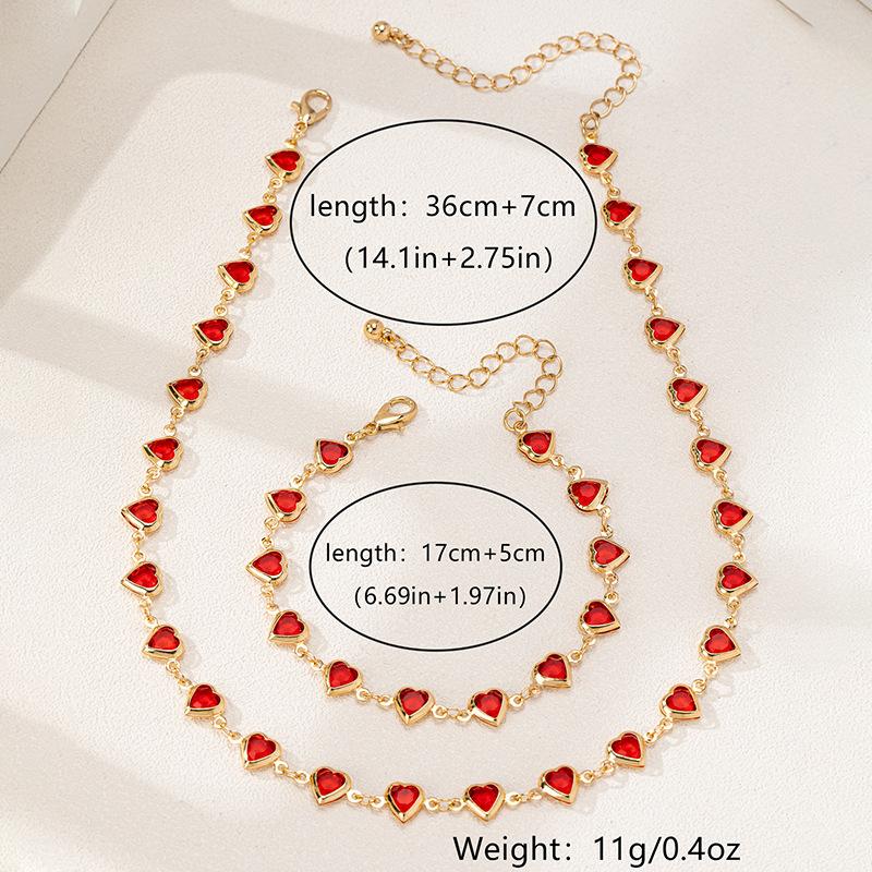 Meier Metallic red heart gemstone women's bracelet necklace jewelry set