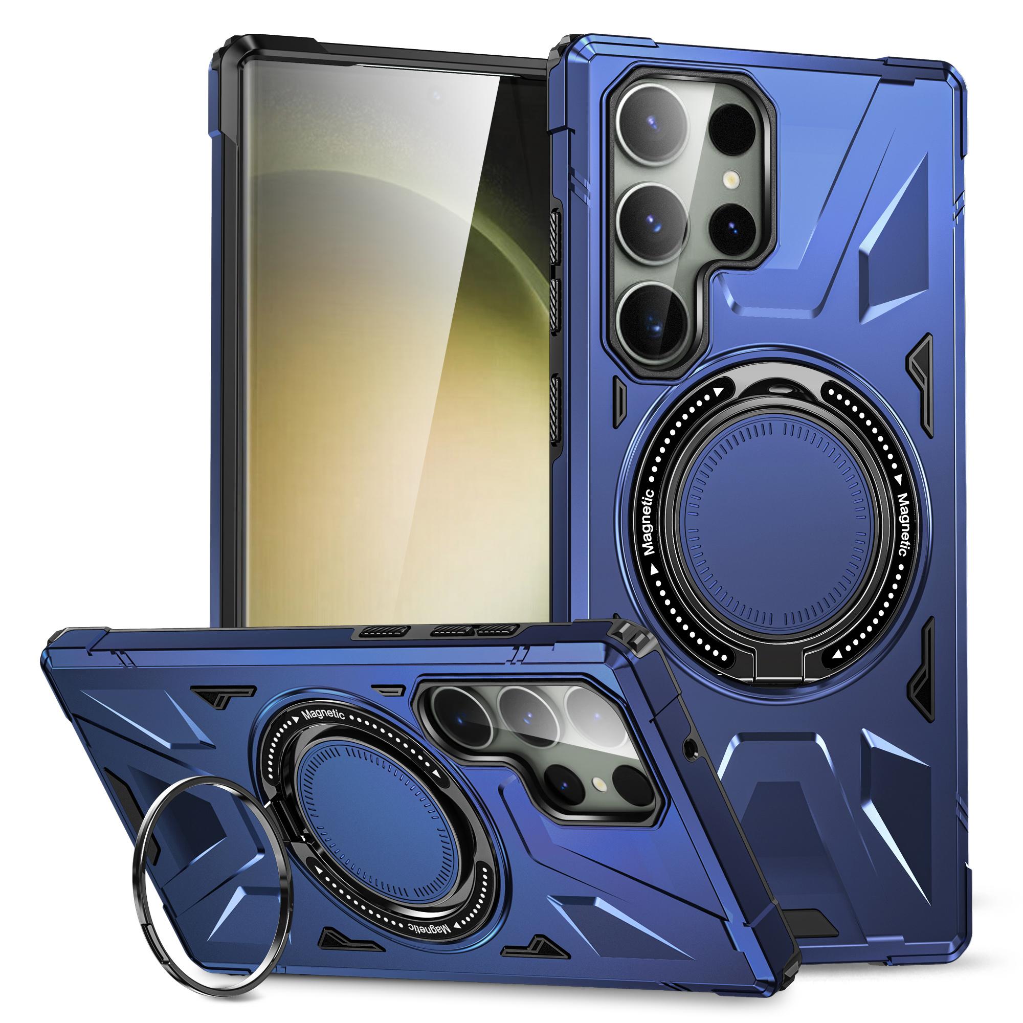 

For Samsung Galaxy S23 Ultra Case Scratch-resistant TPU+PC Cellphone Cover with Rotatable Kickstand Design Navy Blue