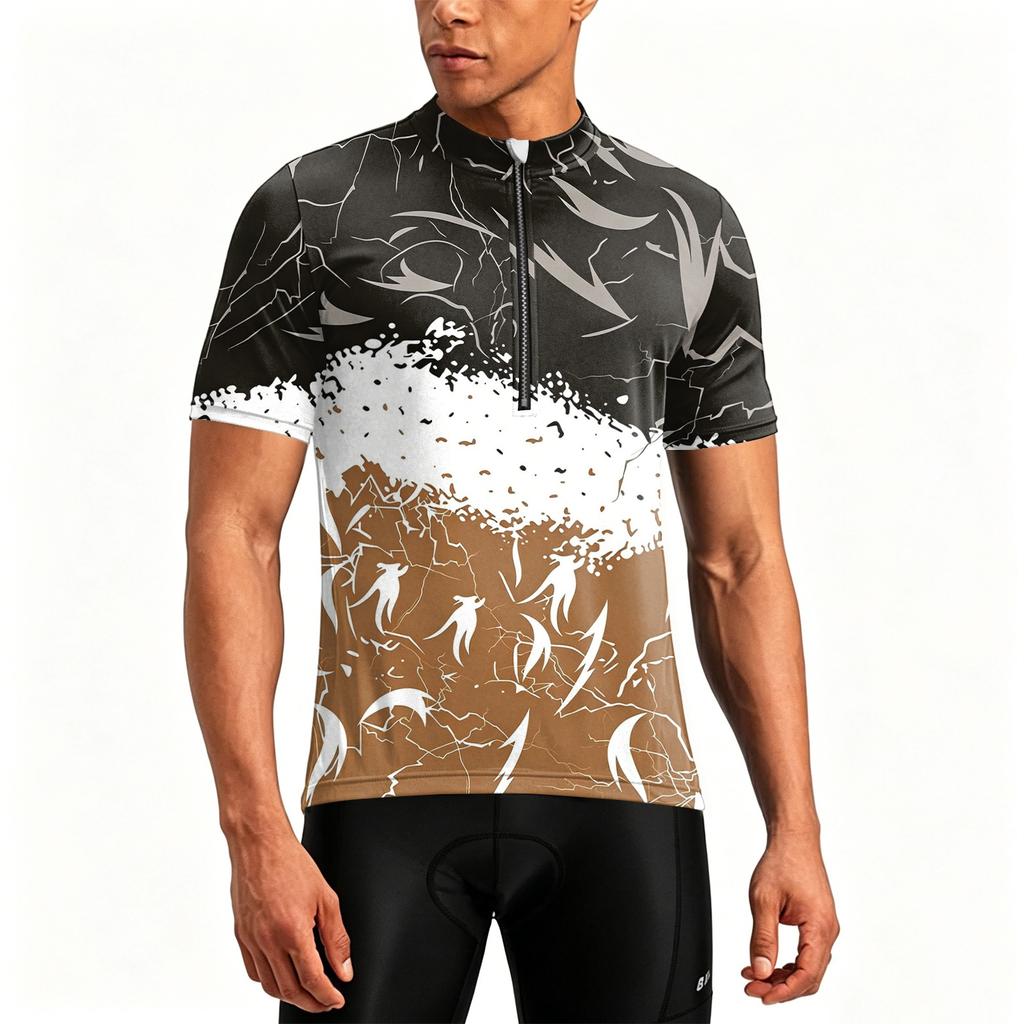 Men's Crew Neck Printed Zipper Breathable Quick Dry Short Sleeve Cycling Jersey with Abstract Pattern for Outdoor Sports Activities