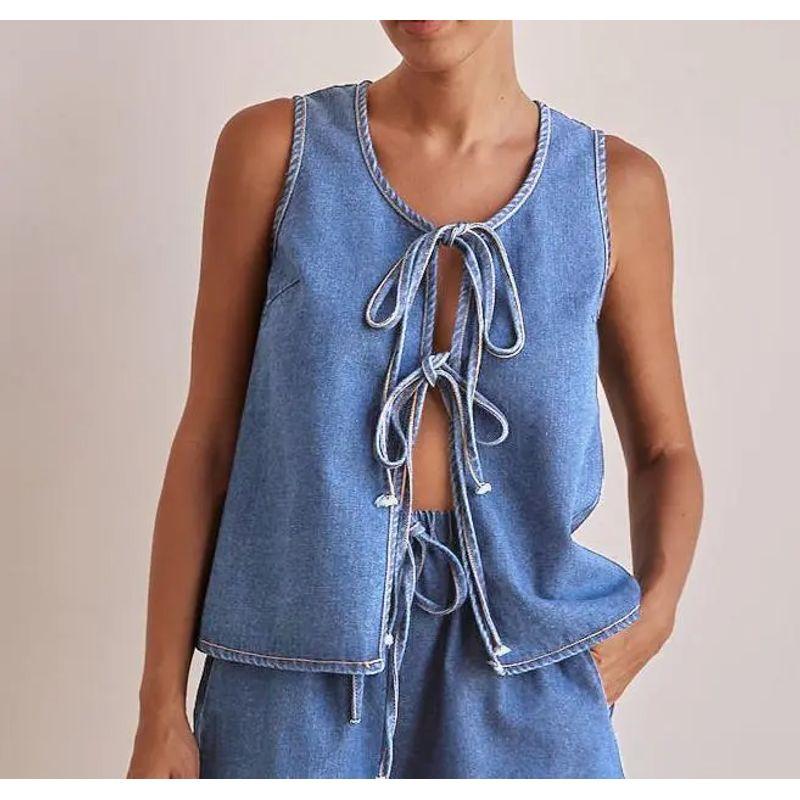 Western Style Summer Fashion Casual Vest Denim Suit Shorts Casual Vest and Shorts Set