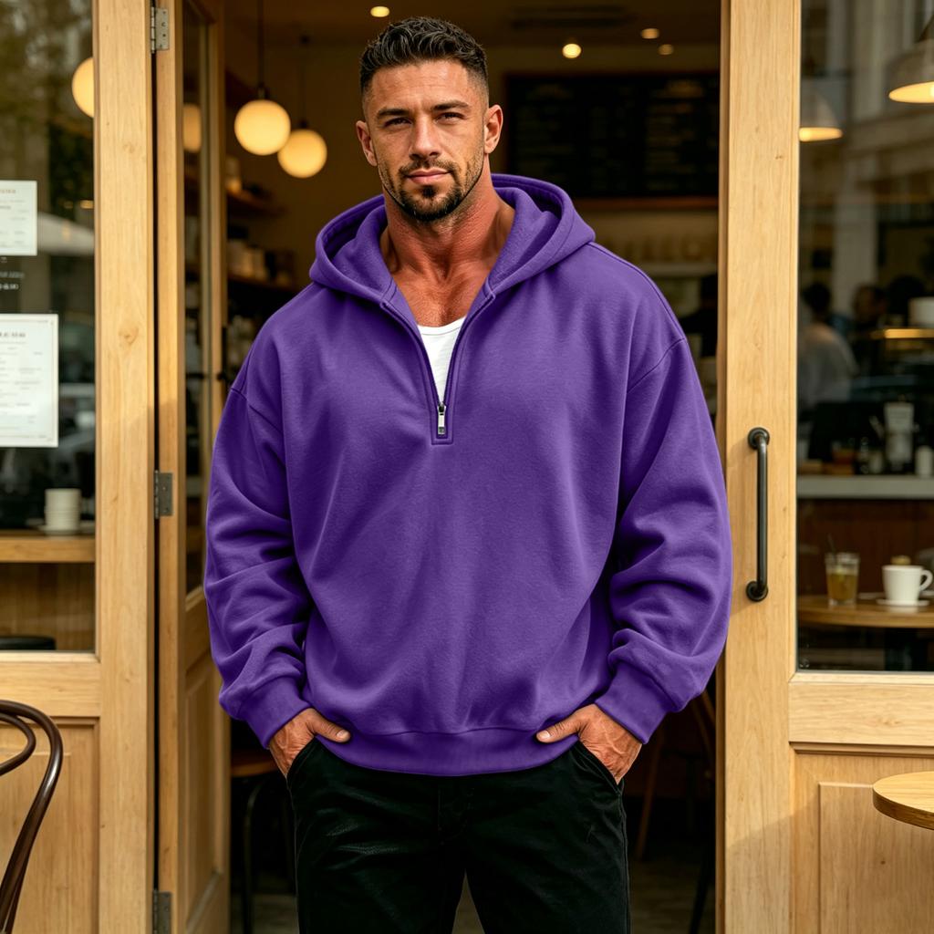 Men's Casual Hooded Quarter-Zip Long Sleeve Sweatshirt Pullover for Everyday Wear