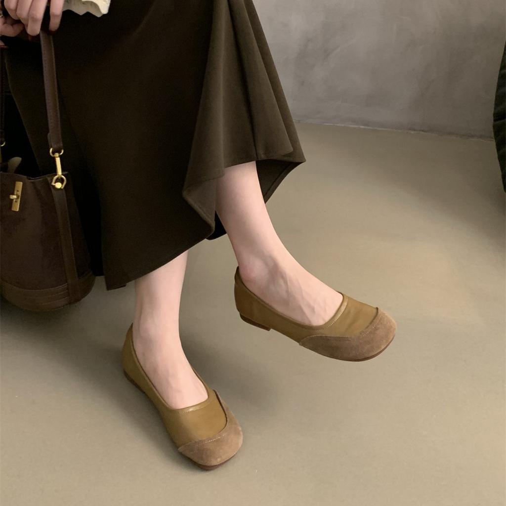 Retro round head shallow mouth single shoes women's spring and autumn new Korean version French evening breeze flat bottom one pedal casual Doudou sh