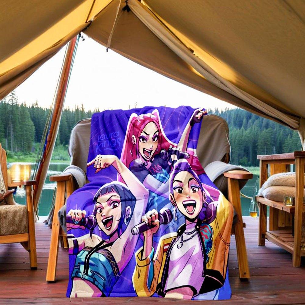 "Vibrant Anime Girl Group Poster: Cool Fashion & Dynamic Poses"Blanket Lightweight Flannel Throw Blanket for Sofa, Bed, Travel, Camping, Liv
