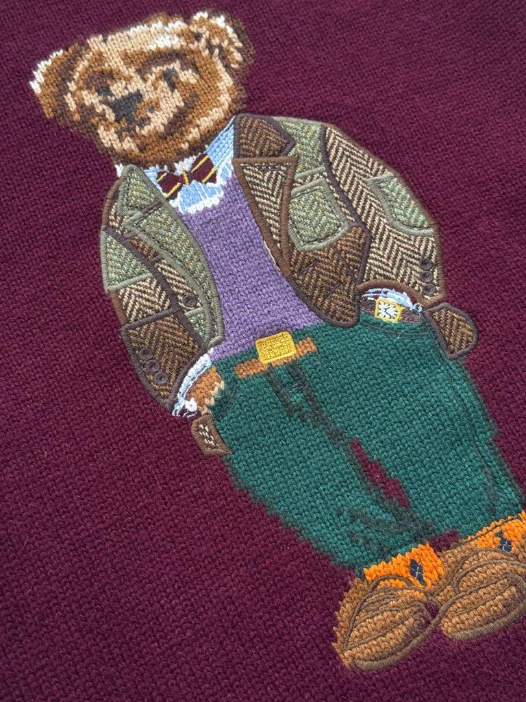 Unisex Wool Embroidered Bear Cartoon Knit Sweater