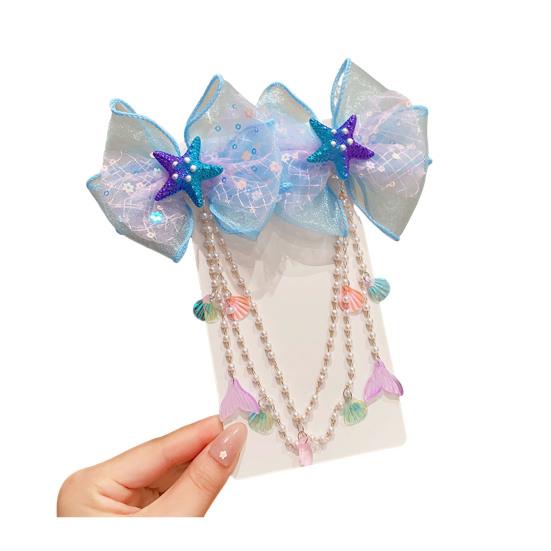 Girl Hair Pin Bowknot Starfish Shell Faux Pearls Chain Decor Kids Hair Clip Princess Headwear Hair Accessories