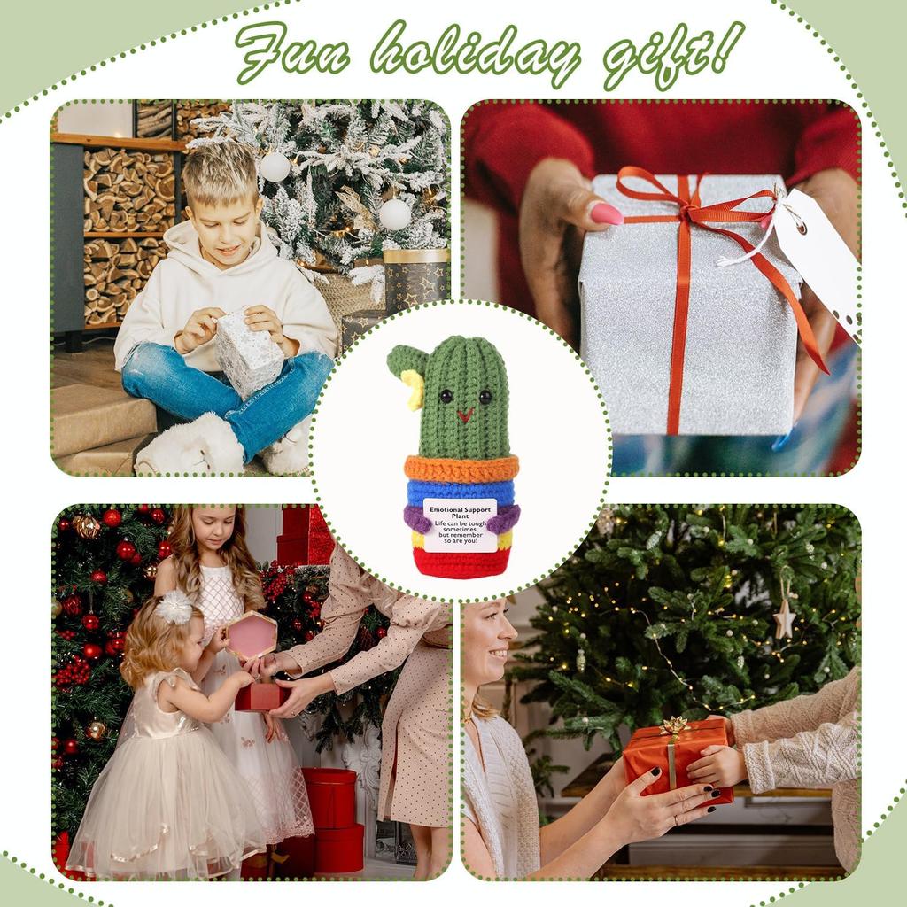 Lustige Häkeln Kaktus Puppe mit Positiver Energie mit Ermutigungskarte Handgefertigt Wolle Gestrickt Emotionale Unterstützung Pflanze Ornament Geschenke