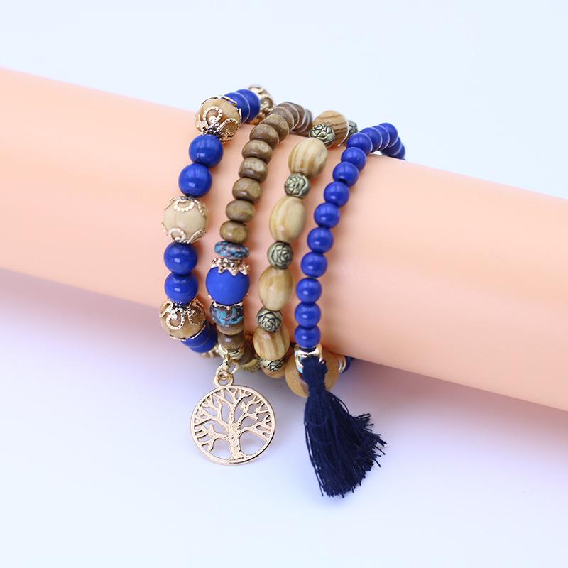 Bohemian Multi-Layer Wooden Bead Elastic Bracelet
