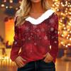 Women's Loose Comfortable Casual And Fashionable V-neck Long Sleeved Christmas Pattern Top