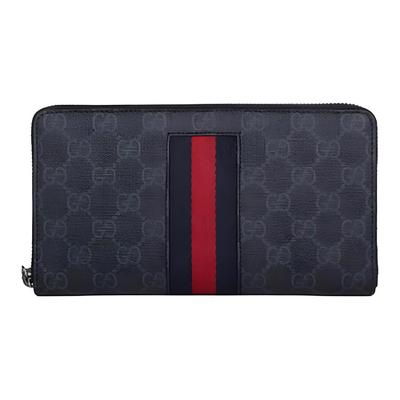 Gucci Klasické Květinové Logo Červeno-Modrá Pruhovaná Popruhovina Uzavírání na Zip Dlouhá Látková Peněženka Taška Tote Pánský Styl Černá/Šedá