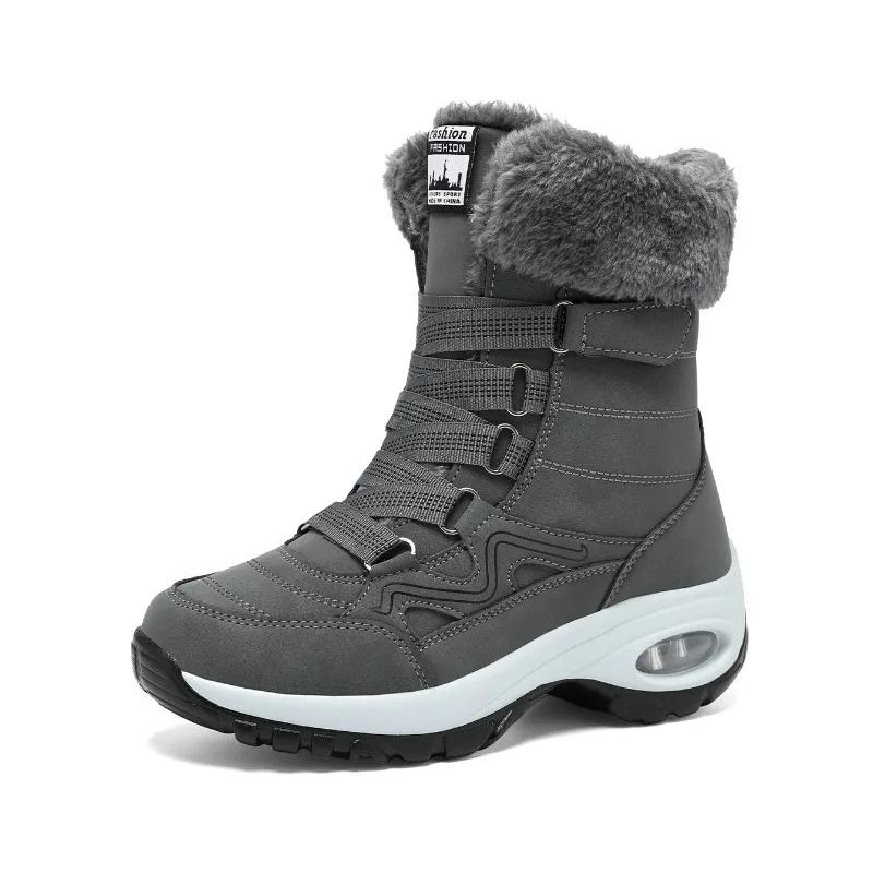Women High Top Snow Boots Winter Plush Hiking Sneakers Comfort Air Cushion Daily Boots Non-slip Winter Outdoor Walking Boots