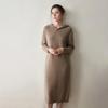 Autumn/Winter Hooded Wool Knit Sweater Dress - Solid, Loose, Soft, Warm, Mid-Length Cashmere.