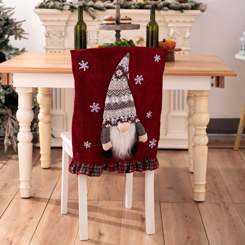 Christmas Santa Claus Gnome Chair Cover With Plush Design For Holiday Home Decor Male