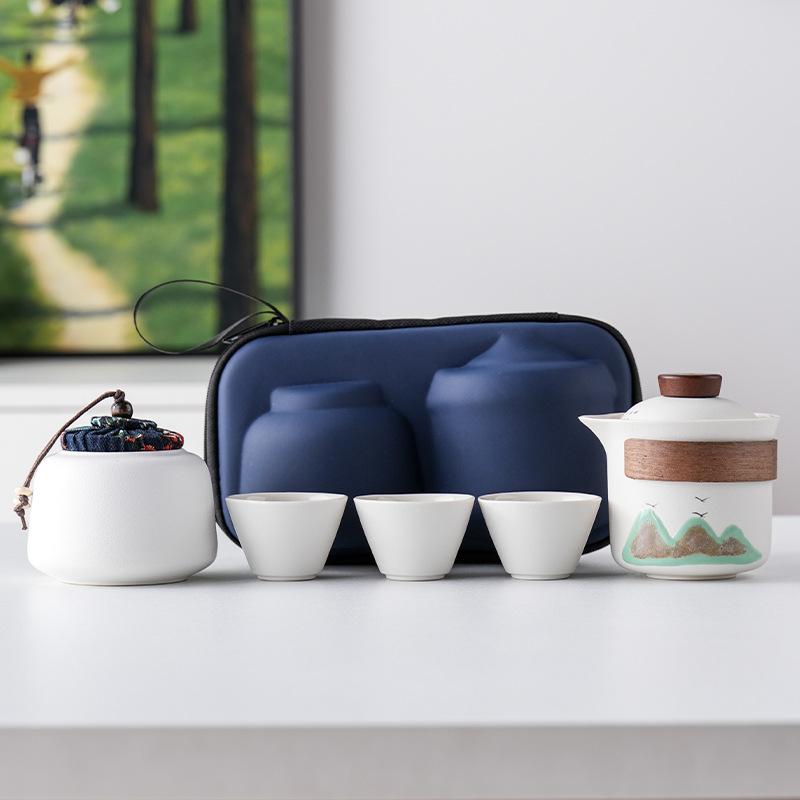 Light Luxury Hand-painted One Pot Three Cups High-end Travel Tea Set Portable Set Teapot Teacup Business Commemorative Gift