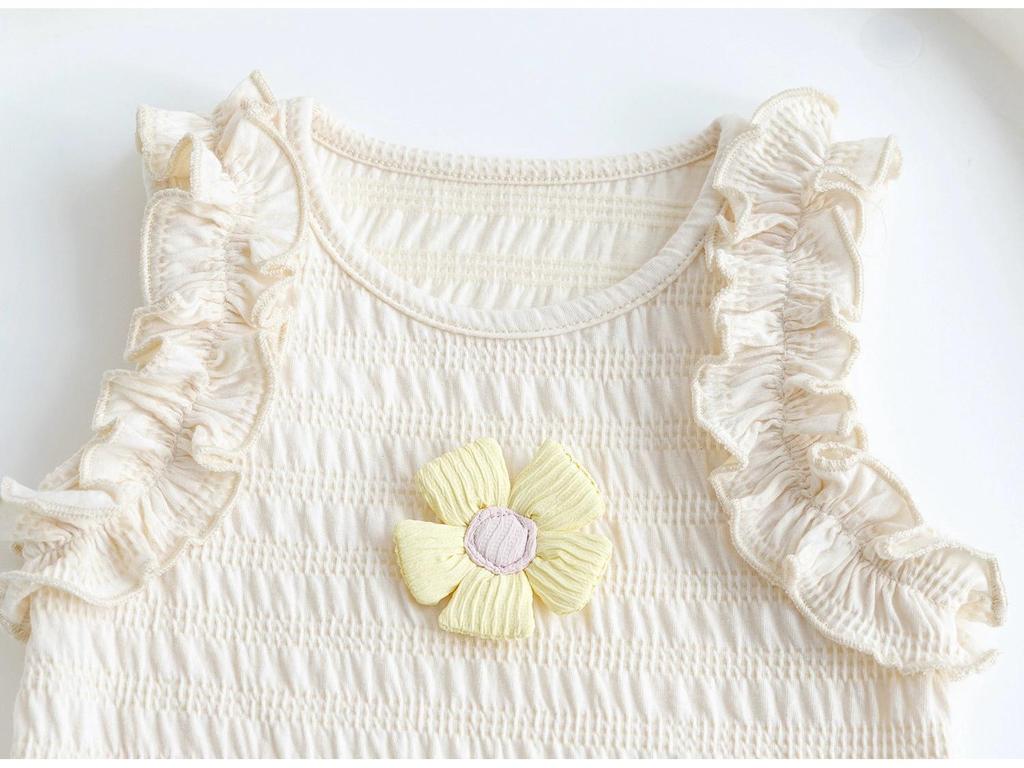 Sweet Summer Two-Piece: 3D Flower Sleeveless Tank & Flared Pants for Baby Girls