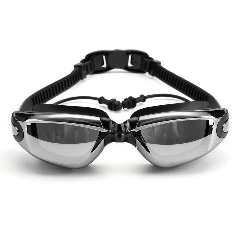 Adult HD Waterproof Anti-Fog Prescription Swimming Goggles Set with Large Frame, Swim Cap, Bag, and UV Protection