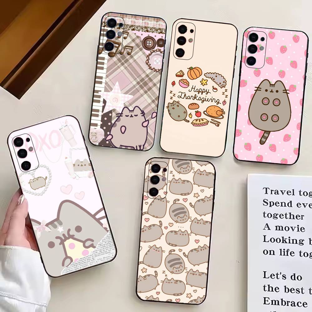Cute Cat Rainbow Pusheens Phone Case For Samsung S25,S24,S21,S22,S23,S30,Ultra,S20,Plus,Fe,Soft Silicone Black Cover