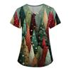Women's Printing Uniform Work Uniform V-neck Pockets Basic Short Sleeve Pullover Top