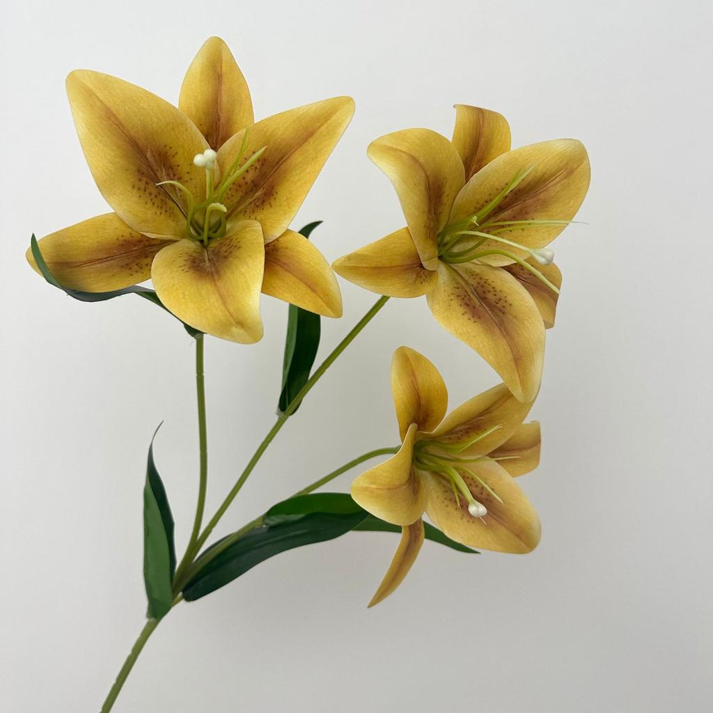 5PCS Artificial Lily Flower Branch Realistic Looking 3D Printed 3 Heads Lily Plant for Wedding Floral Decoration