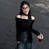 Black Top With One Shoulder Neckline For Fall Fashion Comfort