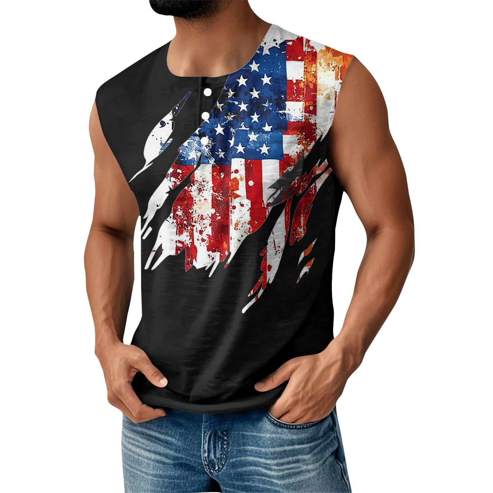 

Мужская летняя майка без рукавов с принтом ко Дню независимости, спортивная, на пуговицах, с карманом XL небесно-голубой