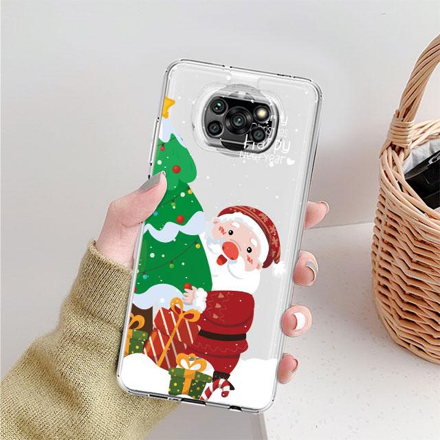 Case For Xiaomi Mi Poco X3 NFC 11 Lite M3 10T 9T 12 Redmi Note 10 9 9S 8 8T 7 Soft Clear Phone Cover Snowman Christmas