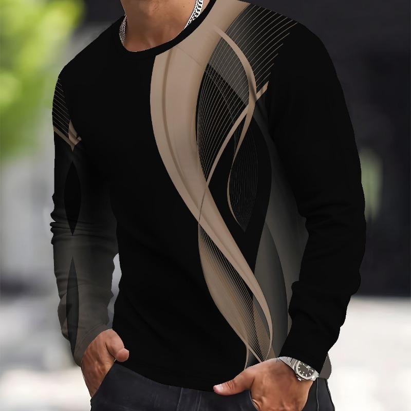 Men's casual long-sleeved T-shirt with 3D printed letter pattern, suitable for outdoor wear in spring and autumn, street fashion