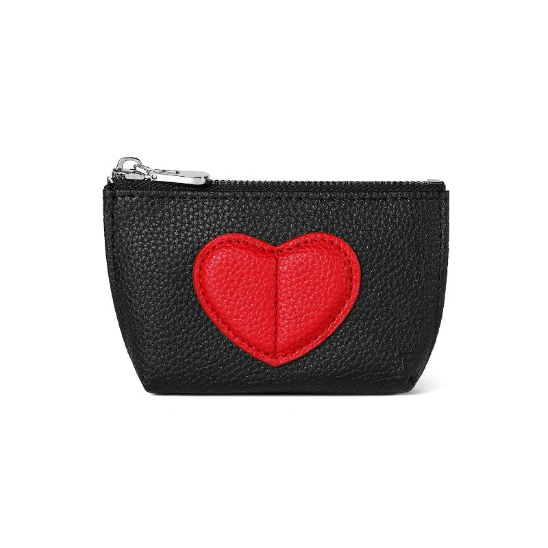 Color-Blocked Heart-Shaped Keychain Wallet Pu Mini Coin Purse For Women