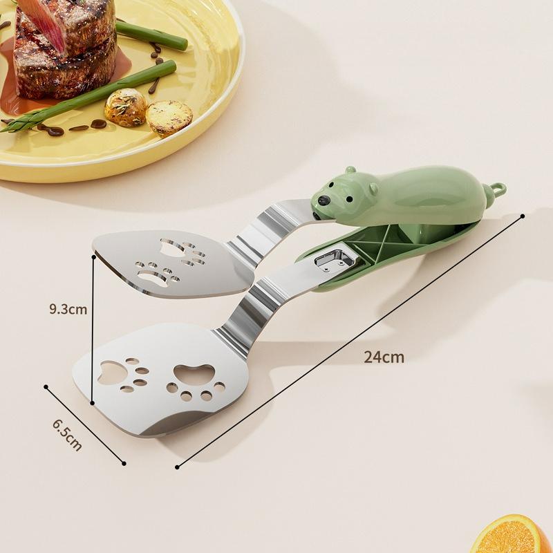 Bear Shape Fried Fish Clip Household Stainless Steel Portable Kitchenware Clip Shovel Dual-purpose Kitchen Multifunctional Spatula Clip зелёный