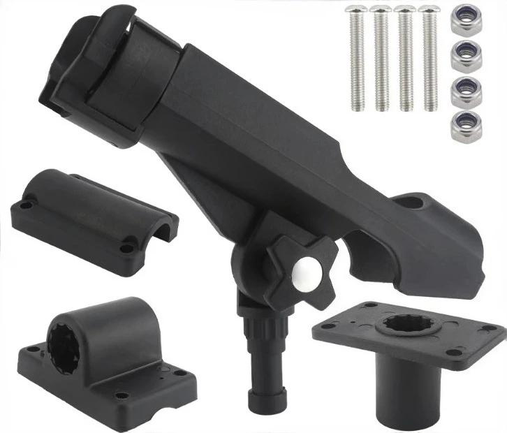 360° Adjustable Clamp-On Rod Holder with Rotating Seat & Oblique Platform for Inflatable Raft/Kayak Fishing