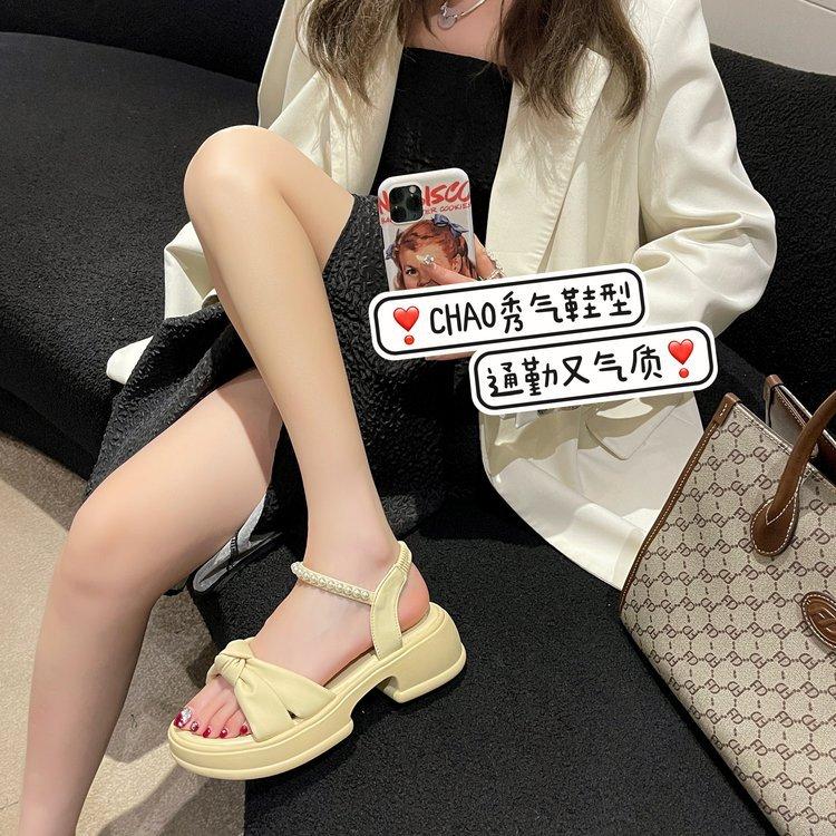Summer New Fairy Style Pearl Platform Sandals