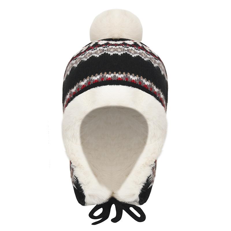 Ethnic Knitted Hat Women's Thick Windproof Cold-Proof Bomber Hat Winter Warm Ear Protection Hat