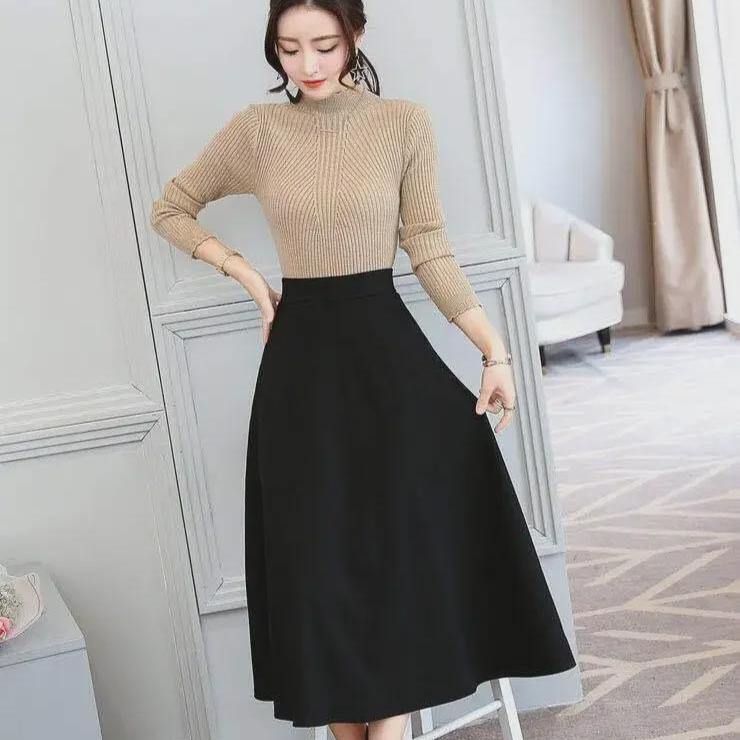 Korean-Style Mid-Length High Waist Elastic Skirt for Women