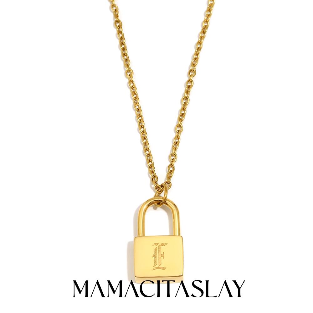 MamacitaSlay 316L Stainless Steel Ancient Letters Engaged Lock Pendant Necklace 18K Gold Plated Waterproof Neck Jewelry Gift
