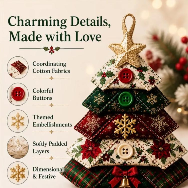 Layered Fabric Tree Ornament DIY Sewing Kit with Button