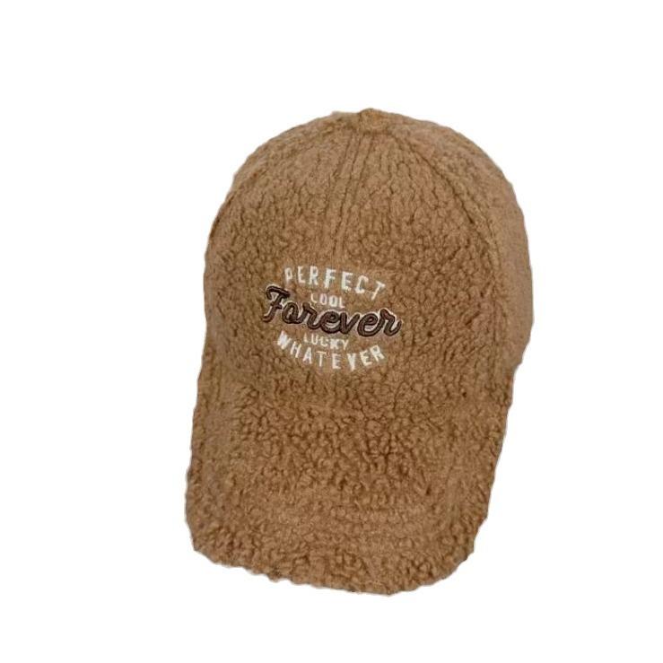 Cozy Plush Embroidered Letter Baseball Cap for Women - Warm, Versatile Winter Hat In Black
