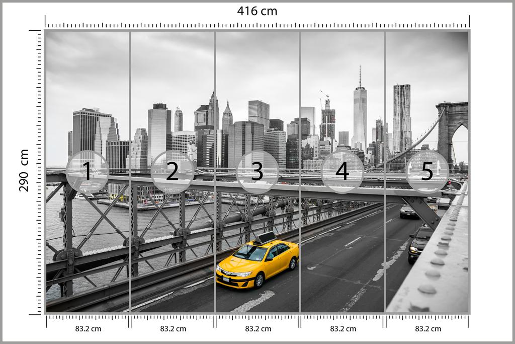 Photomural Taxi Crossing Brooklyn Bridge Smooth Vinyl 416x290