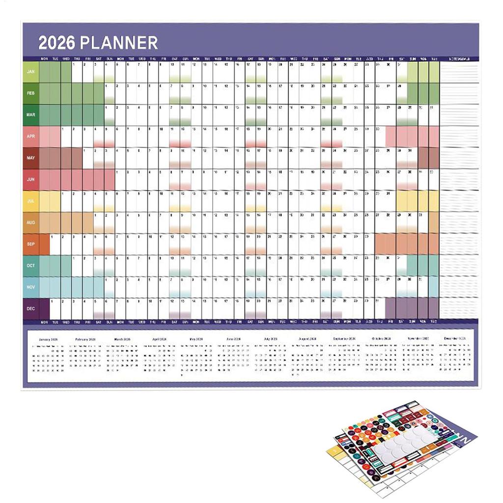 2026 Plan Wall Calendar 74X52.5X0.5cm Large Offices Supplies Monthly Wall Calendar For Mental Study School Task Home Cleaning