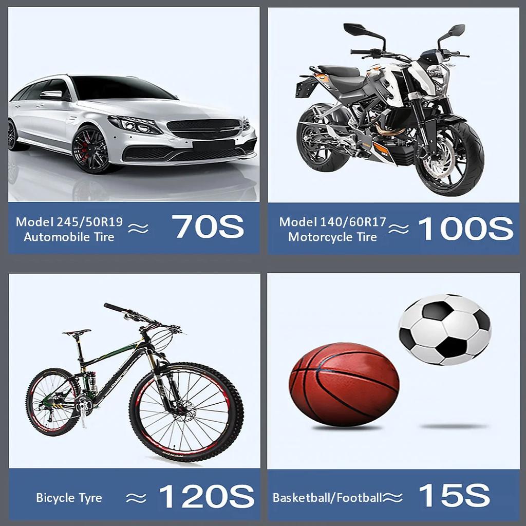 Tyre Inflator With LED Light 2000mAh Rechargeable Tire Air Compressor With Digital Display Automatic Shut Off Electric Tyre Pump