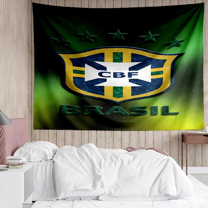 Brazilian Football Emblem Printed Printed Tapestry, for Bedroom,Livingroom, Dormitory, Large Wall Decor, Fabric Decor Fan Birthday Gifts