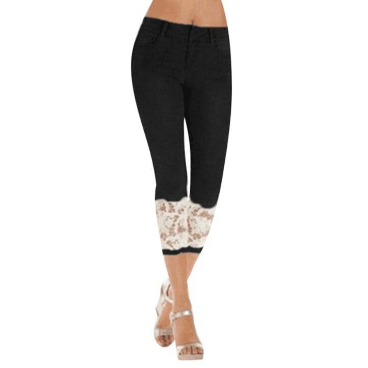 Summer Pants Lace Stretch Women's Women's Calf Length Jeans Tight-fitting Cropped Pants Jeans Stretch Pencil Pants